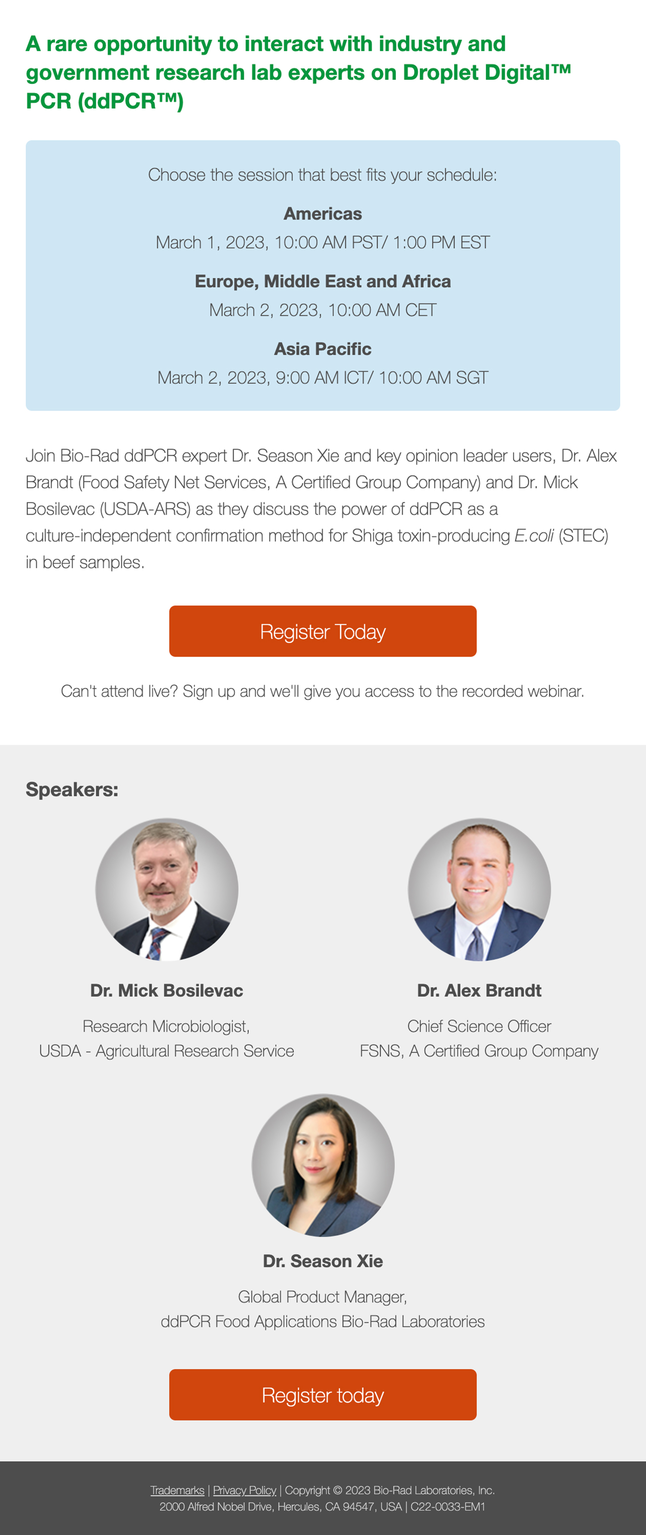 Bio-Rad: Webinar Registration Email Design, Desktop